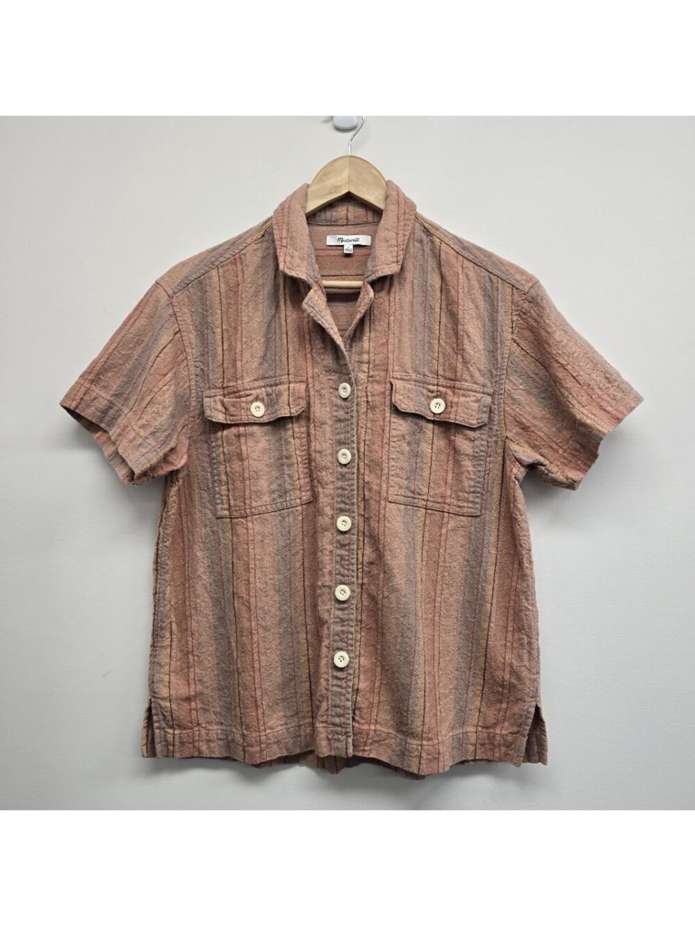 Madewell Linen Blend Striped Camp Shirt Sz S Vacation Casual Minimalist Granola